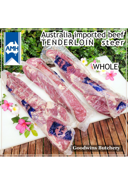 Beef Tenderloin Australia STEER young-cattle aged by producer frozen whole cut +/- 2.3kg price/kg (eye fillet mignon daging sapi has dalam) brand AMH